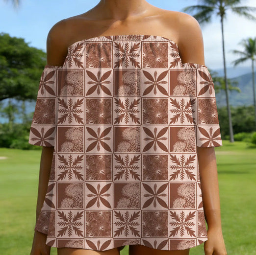 Nohealani Off Shoulder Top Beige Pink